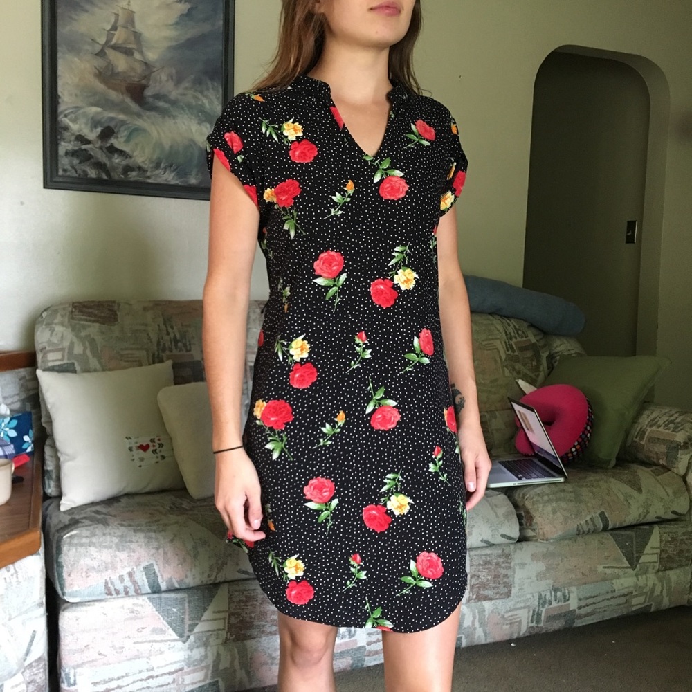 Mini Dress: red, black, with white polka dots